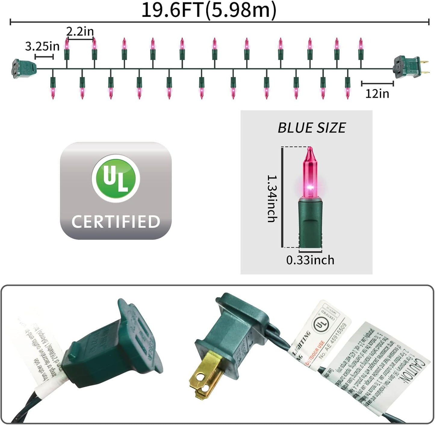 Green Wire,Pink Incandescent Bulb 100 Mini String Lights for Indoor Christmas Tree Garland Birthday Wedding Party Festival Decoration