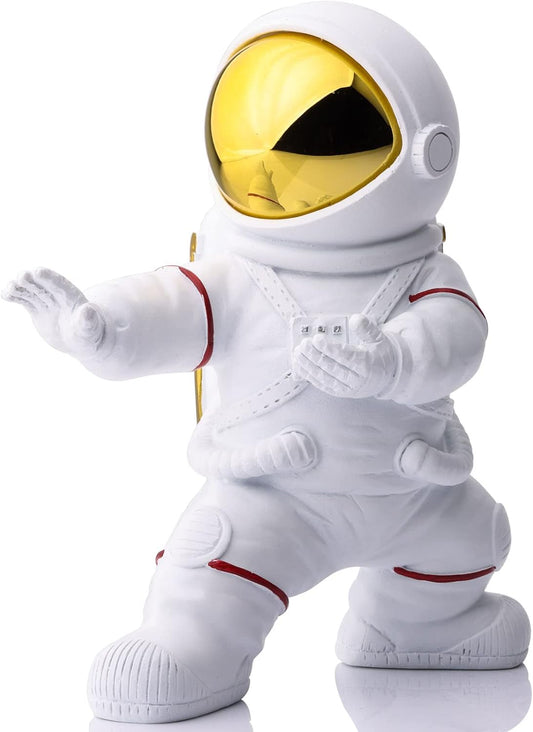XMGZQ Astronaut Figurine, White and Gold Kung Fu Spaceman Statue, Office and Room Decor for Men, Outer Space Desk Accessories