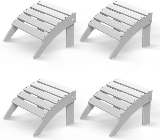 GREENVINES Adirondack-Ottoman | Set of 4 | HDPE Plastic | Outdoor Footrest | All Weather | Foot Rest | Foot Stool | White | for Adirondack Chair | for Patio Backyard Pool