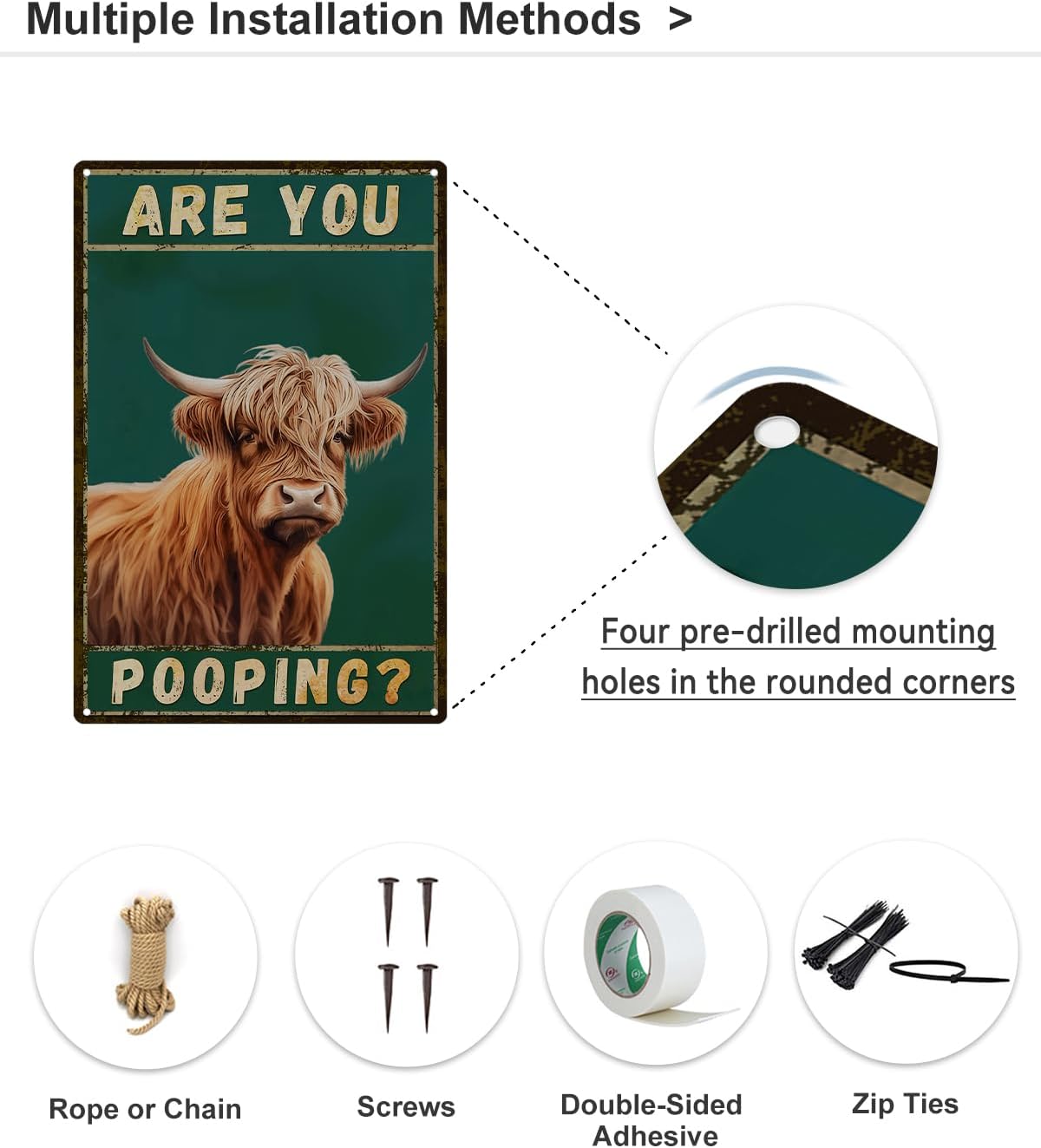 ALKB Funny Highland Cow Are You Pooping Metal Signs Vintage Farmhouse Bathroom Wall Decor Highland Cow Lovers Gift 8 x 12 Inch