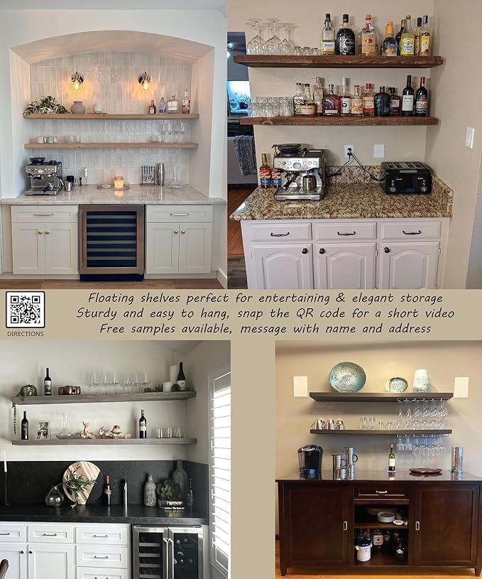 Joel's Antiques 42 Inch Wooden Floating Shelves for Wall - 42x12x2 in - Made of Natural Wood - Long Heavy Duty Rustic Wall Shelves for Bedroom - Perfect for Living Room, Kitchen - Medium Brown