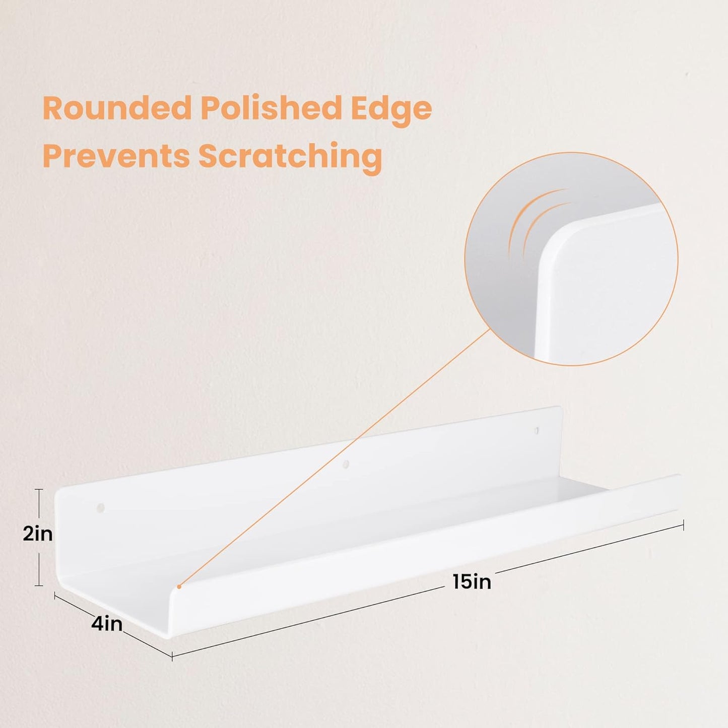 upsimples Acrylic Shelves for Wall Decor, 15" Display Shelf Perfume Organizer for Bathroom, Bedroom, Living Room, Floating Bookshelves for Kids, White, 4 Pack