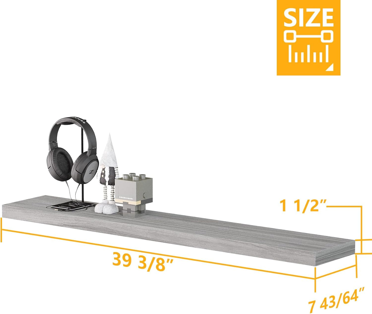 BAMEOS Floating Shelves,40 in W x 8in D Wall Mounted Wooden Shelves with Invisible Brackets Set of 2, Hanging Wall Shelves Decoration for Bedroom, Bathroom, Living Room and Kitchen