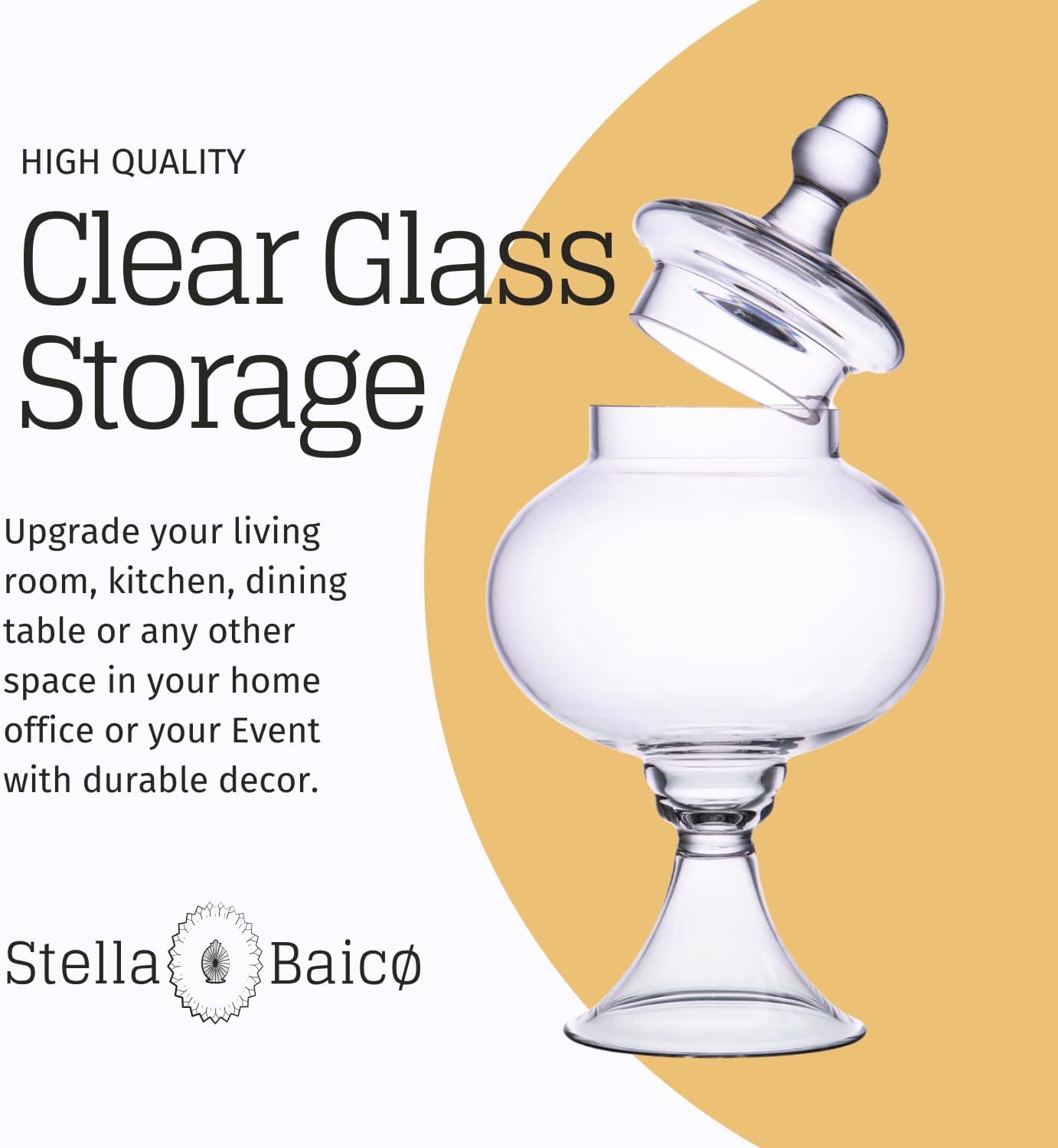 Stella Baic Hand-Blown Glass Apothecary Jar with Lid, Minimalist Style, Decorative Jar, Clear Glass Candy Jar, Height: 12.6", Diameter: 6.5