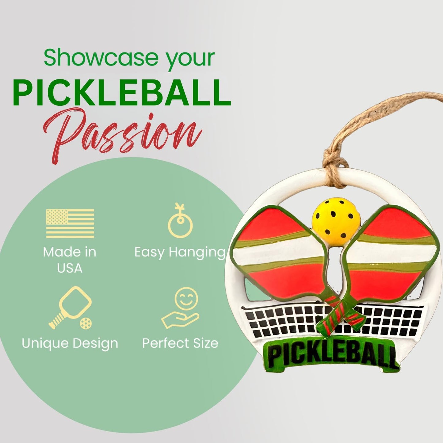 Pickleball Christmas Ornament – Personalized Sports Holiday Decoration with Paddles, Ball & Net – Write-On Ornament for Names – Pickleball Gifts for Players, Coaches & Fans
