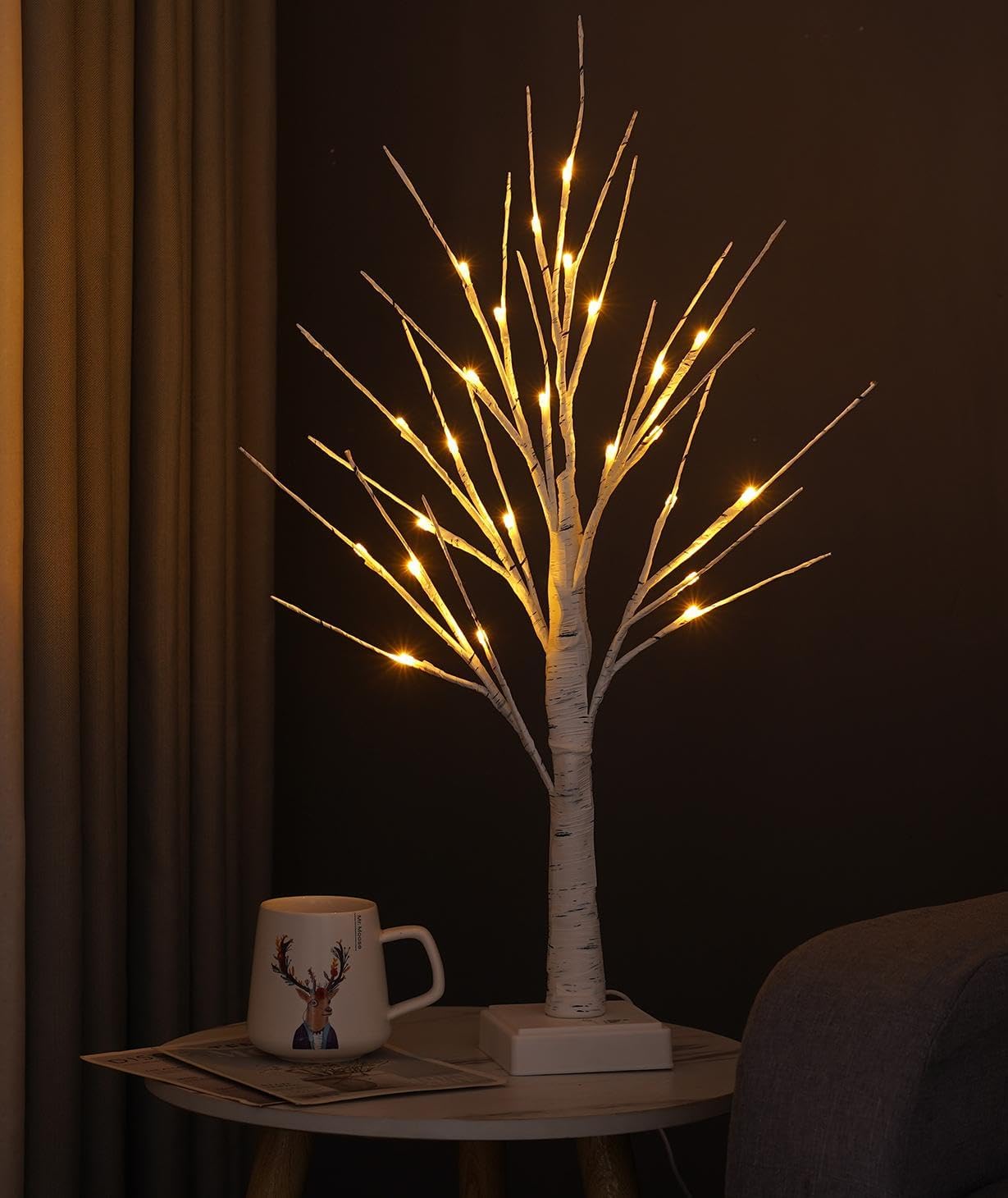 2FT Fairy Birch Tree with 24 LED Lights Artificial Tree Lamp with Timer for Easter Christmas Decoration Light Spirit Tree USB/Battery Powered Branch Trees for Party Wedding Home (24 LED Light)
