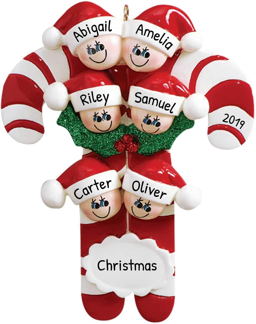 Candy Cane Family of 6 Ornament 2025 Personalized Family Christmas Ornaments 2025 | Holiday Keepsake Holly Berries Personalized Tree Ornaments for Grandchildren, Siblings & Grandkids of Six Ornament