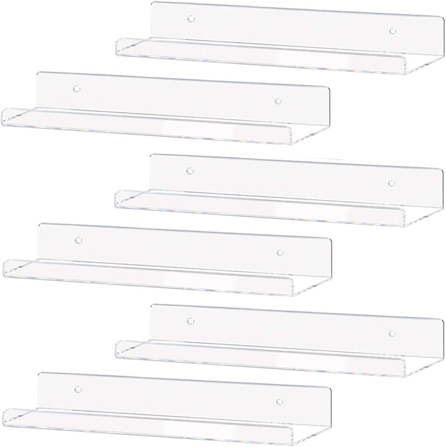 Weiai Clear Acrylic Shelf 15" Invisible Floating Wall Ledge Bookshelf, Kids Book Display Shelves Wall Mounted (15 Inch 6Pack)