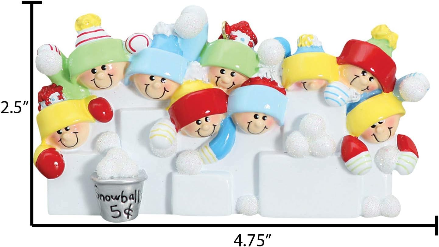 3D Snowball Fight Family of 9 Ornament 2025 Personalized Family Christmas Ornaments 2025 | Snowman Winter Holiday Personalized Tree Ornaments for Grandchildren, Siblings & Grandkids of Nine Ornament