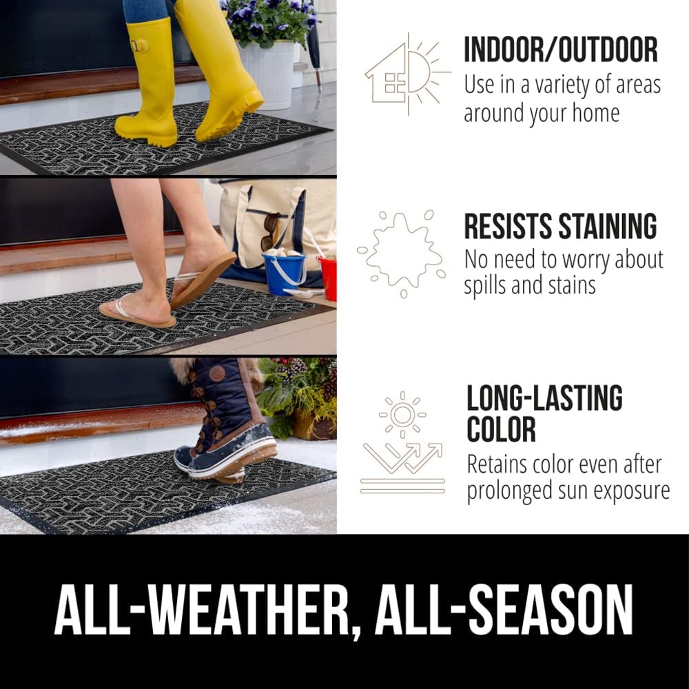 GORILLA GRIP 100% Waterproof All-Season WeatherMax Doormat 35x23, US Designed Natural Rubber, Stain and Fade Resistant, Low Profile Indoor Outdoor Door Mats, Easy Clean Patio Mat, Slate Geometric