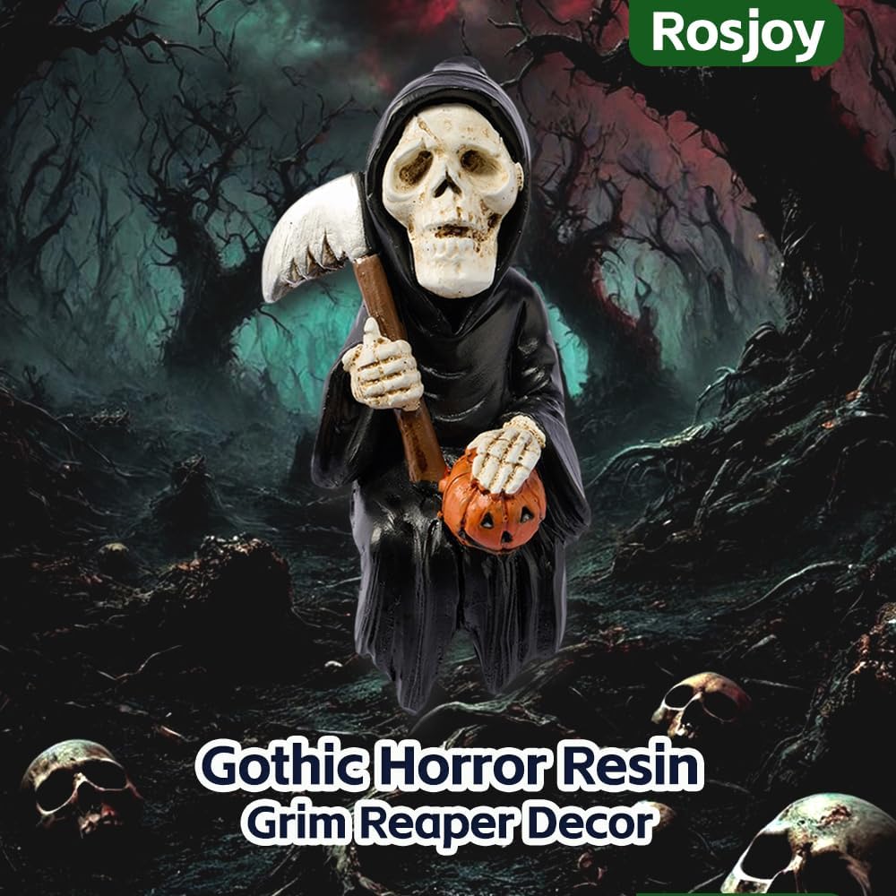Halloween Fun Miniature Grim Reaper Figurine,Gothic Horror Resin Grim Reaper Decor,for Bookshelf Decor,Desk Trinkets,Collectible,Party Gifts