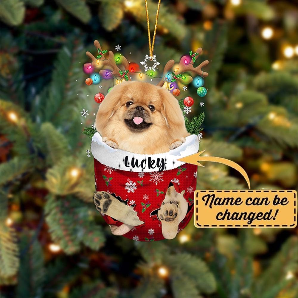 Tan Pekingese Dog Christmas Ornament, Tan Pekingese in Snow Pocket Christmas Tree Ornament, Dog Lovers Gift Idea Xmas Decor, Christmas Decorations for Tree, Christmas Ornament Gift for Dog Lovers