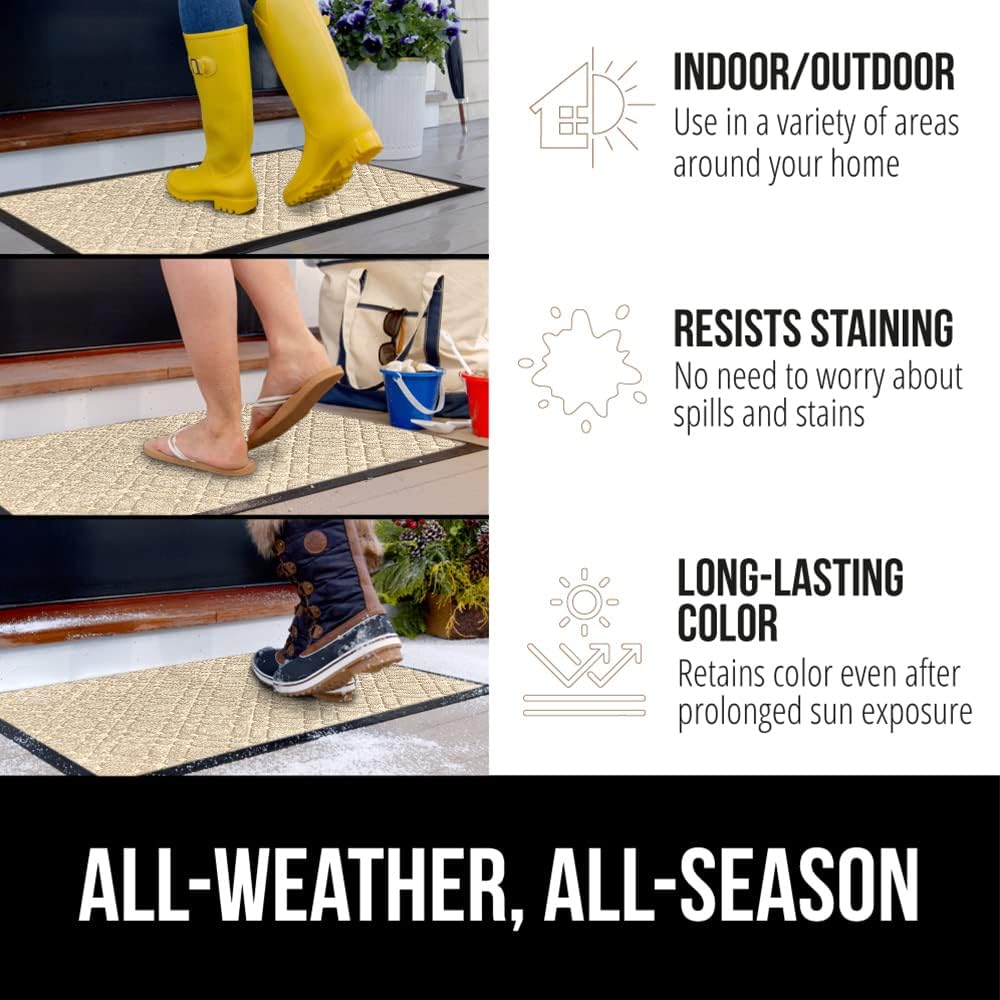 GORILLA GRIP 100% Waterproof All-Season WeatherMax Doormat, 47x35, US Designed Natural Rubber, Stain and Fade Resistant, Low Profile Indoor Outdoor Door Mats, Easy Clean Patio Mat, Modern Latte