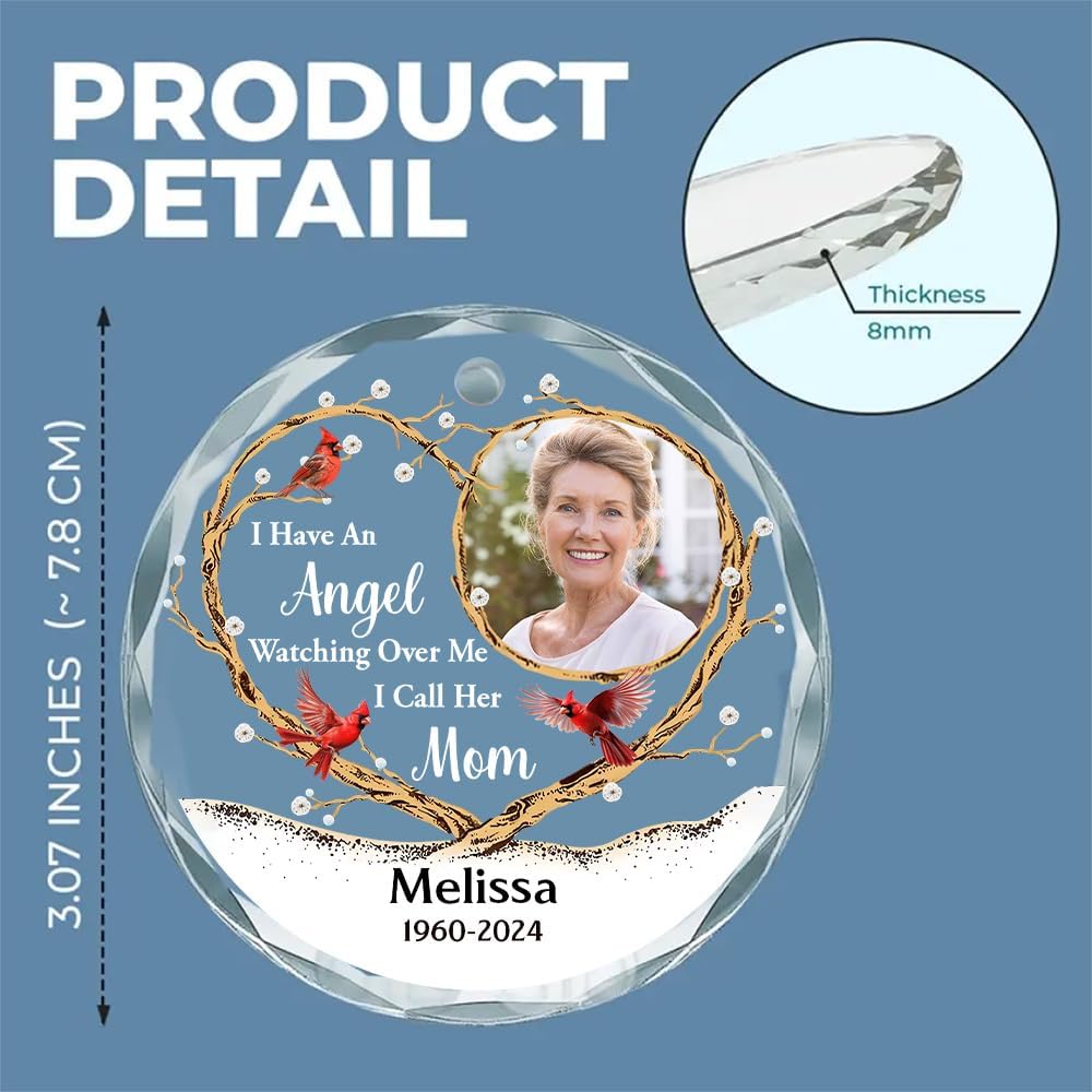 Personalized Angel Ornament for Loss of Loved Ones – an Angel Watching Over Me, Custom Photo Glass Keepsake for Family, Friends, Memorial Ornaments for Deceased