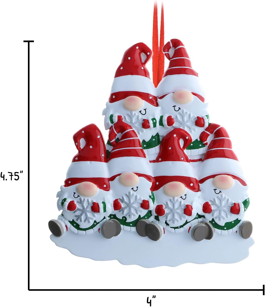 3D Gnomes Family of 6 Ornament 2025 Personalized Family Christmas Ornaments 2025 | Santa Hat Scandinavian Personalized Tree Ornaments for Grandchildren Siblings & Grandkids of Six Ornament Snowflakes