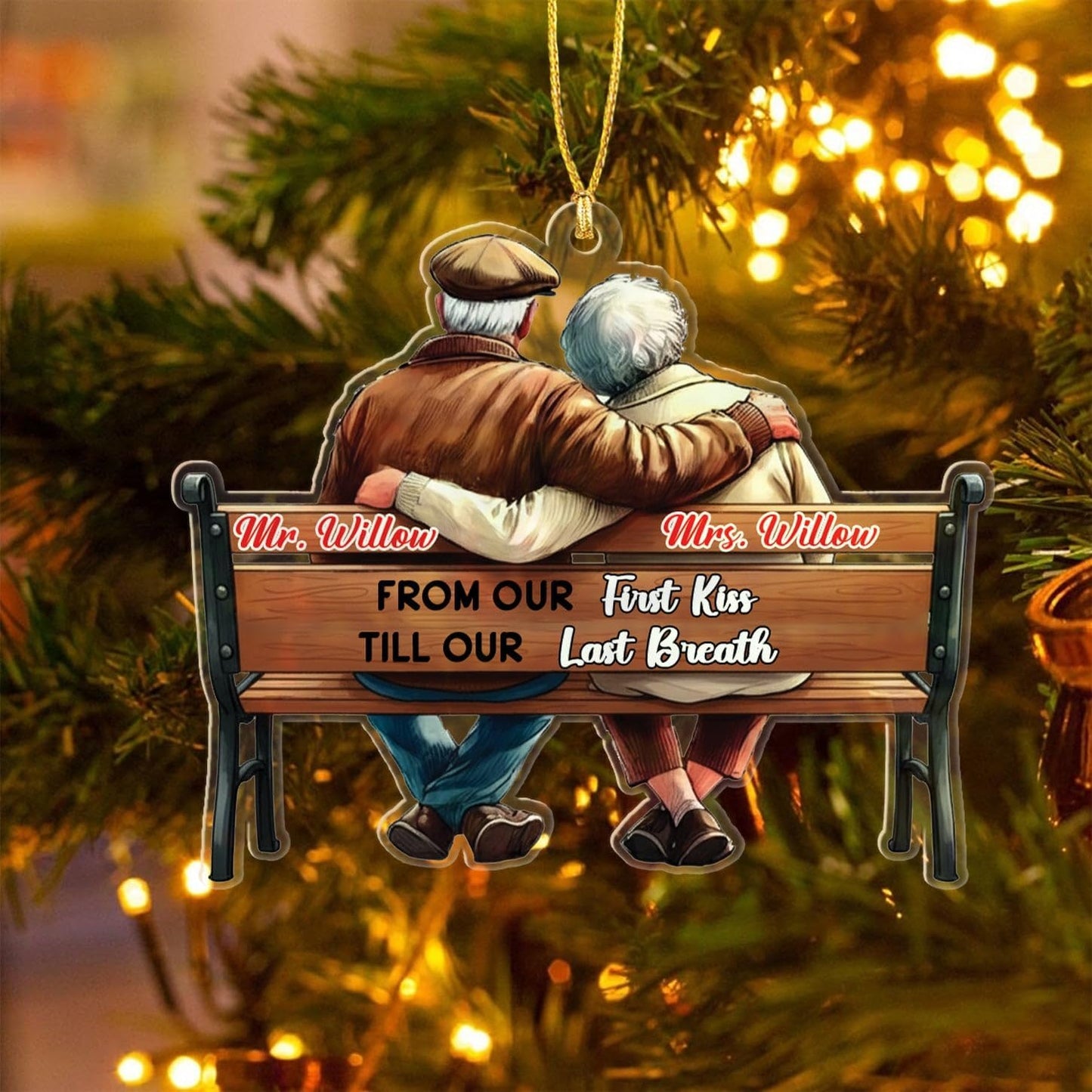 from Our First Kiss Till Our Last Breath Shaped Ornament Gift for Old Couple Husband Wife Dad Mom Grandparents, Personalized Name Mr & Mrs Together Christmas Ornament 2025, Custom Wedding Anniversary
