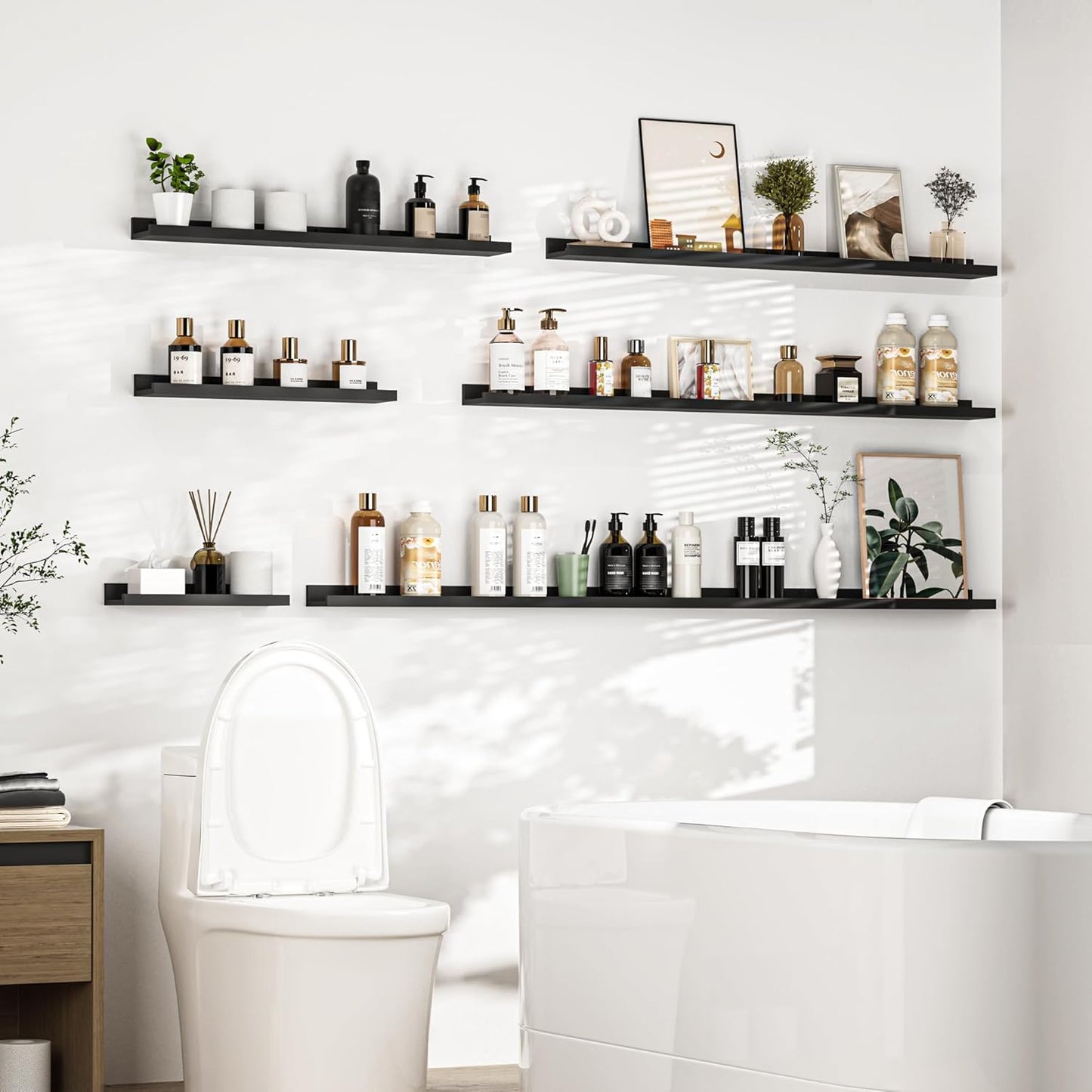 Heimlove Picture Ledge Shelf, Floating Shelves Set of 2, 36 Inches Picture Shelf for Wall with Ledge, Kids Bookshelf Wall Mounted for Living Room Bedroom Decor Books Photo Frames - Black