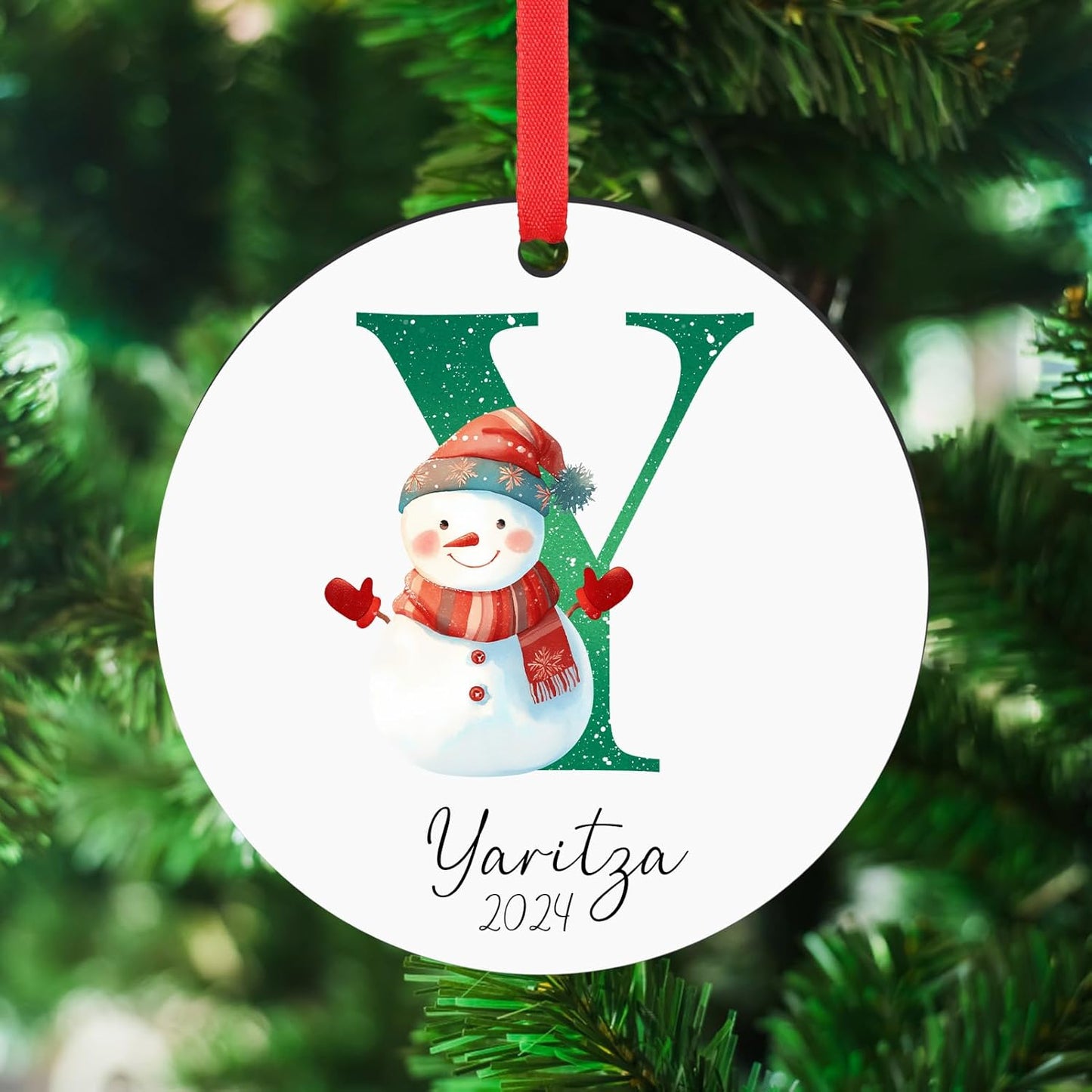 Personalized Christmas Ornaments 2025 Wood Custom Name Date Initial A-Z Monogram Christmas Ornament Personalized Ornament Christmas Xmas Tree Decorations for Kids Couples Family Friends