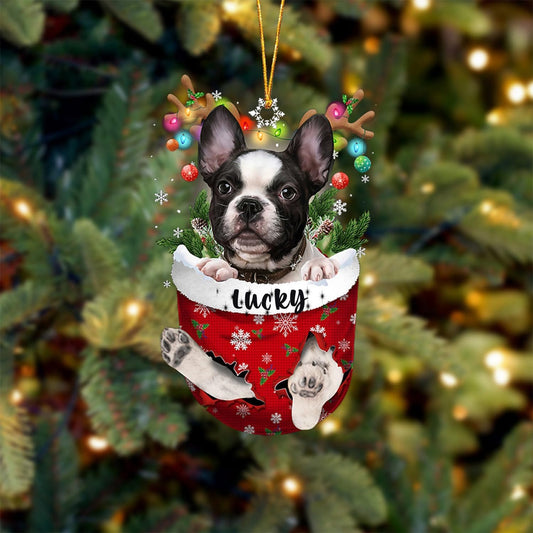 French Bulldog Dog Christmas Ornament, French Bulldog in Snow Pocket Christmas Tree Ornament, Dog Lovers Gift Idea Xmas Decor, Christmas Decorations for Tree, Christmas Ornament Gift for Dog Lovers