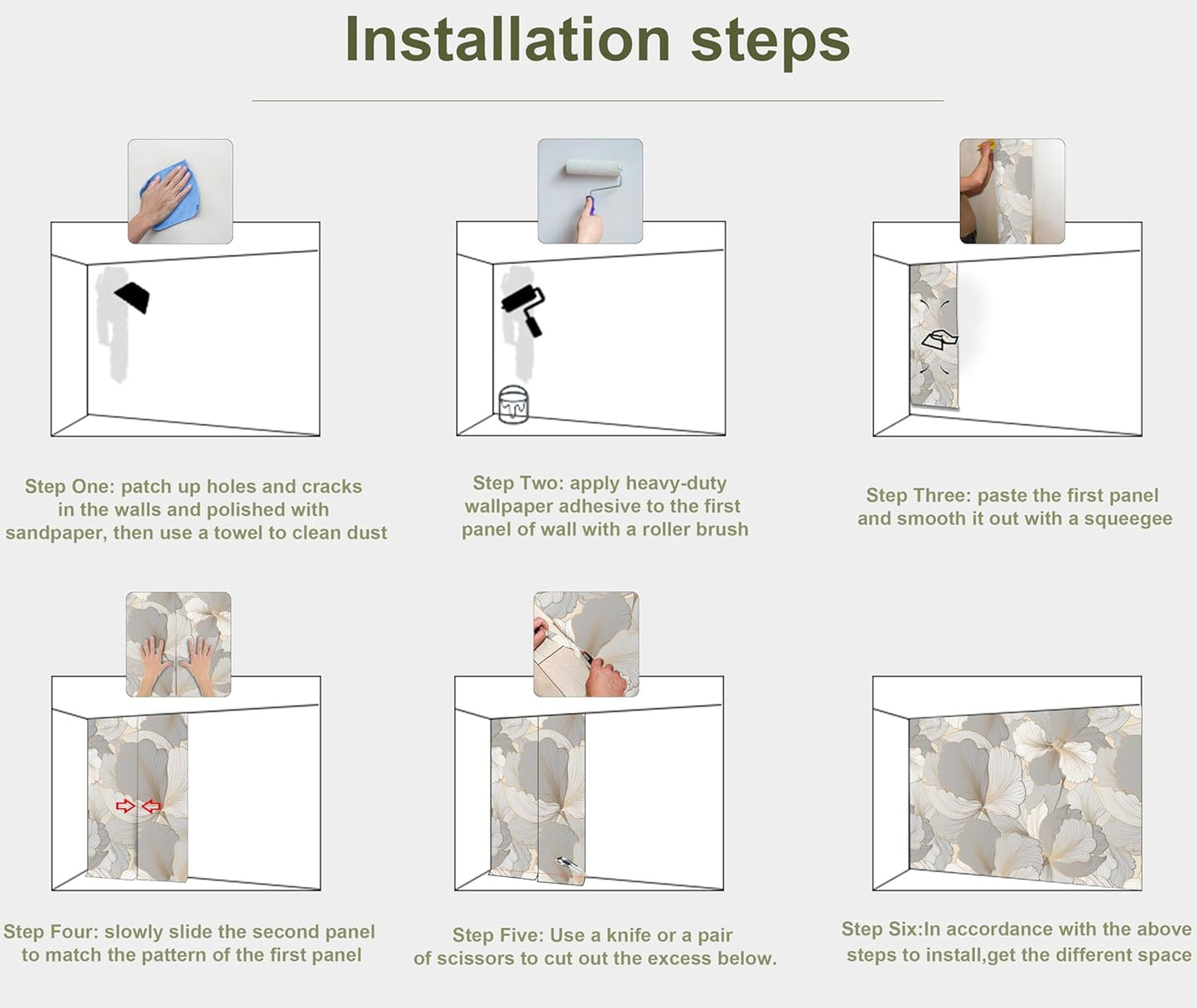 Grey and White Ginkgo Leaf Wall Mural Wallpaper for Bedroom Living Room (Not Peel n' Stick)