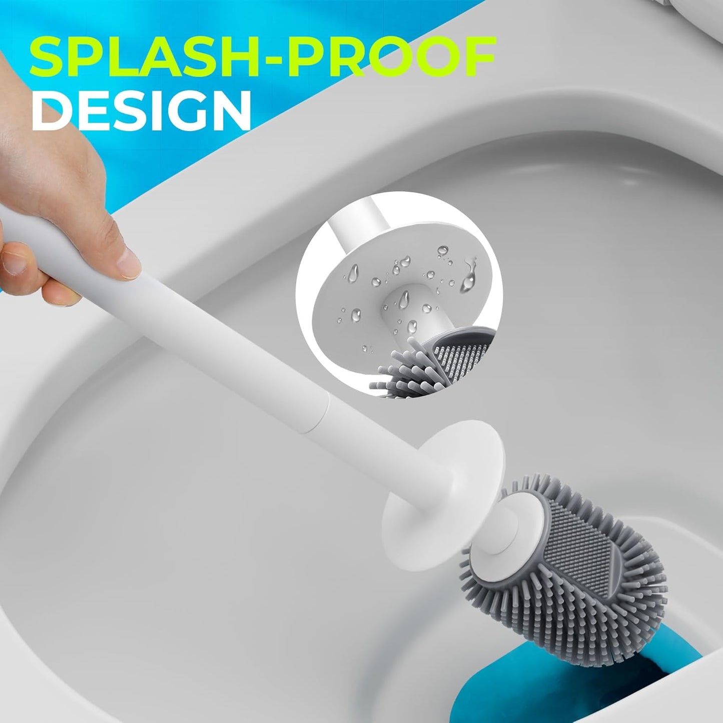 Silicone Toilet Brush and Holder Set with L-Shaped Brush Head, Wall Mounted Toilet Brush Set with Long Non-Slip Handles, Compact Toilet Bowl Cleaner Brush Suitable for RV Trailers & Bathroom (2 Pack)