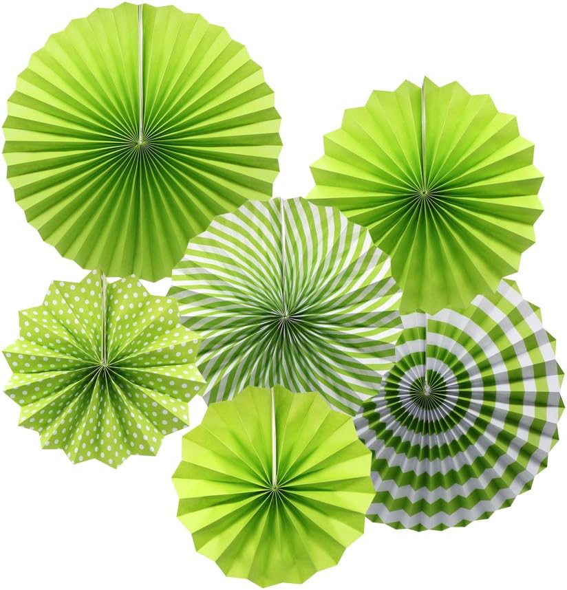 ADLKGG Party Hanging Paper Fans Set, Green Round Pattern Paper Garlands Decoration for Birthday Wedding Graduation Events Accessories, Set of 6