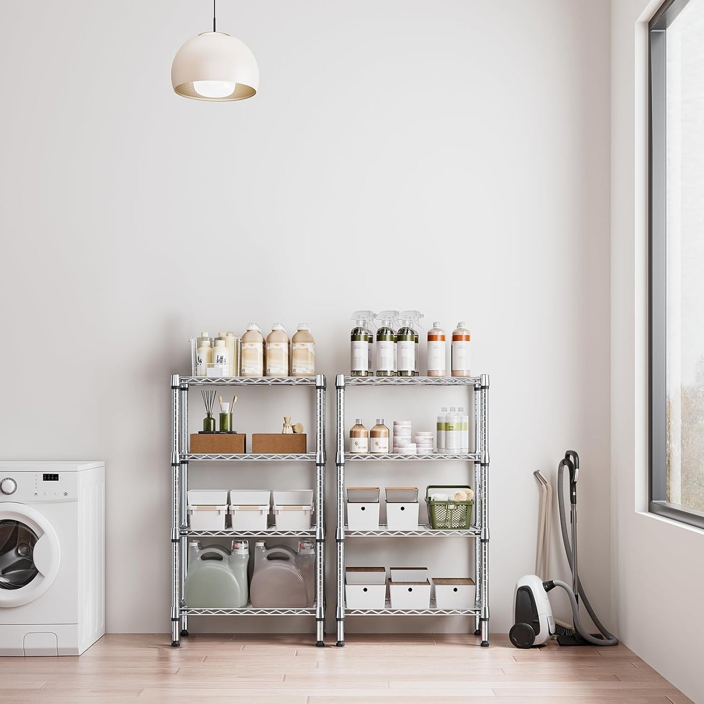 1000 lbs 4 Tier Shelf Metal Storage Shelves Wire Rack Closet Organizers for Garage Kitchen Bathroom Laundry Chrome 11.8" D x 25.6" W x 45.5" H