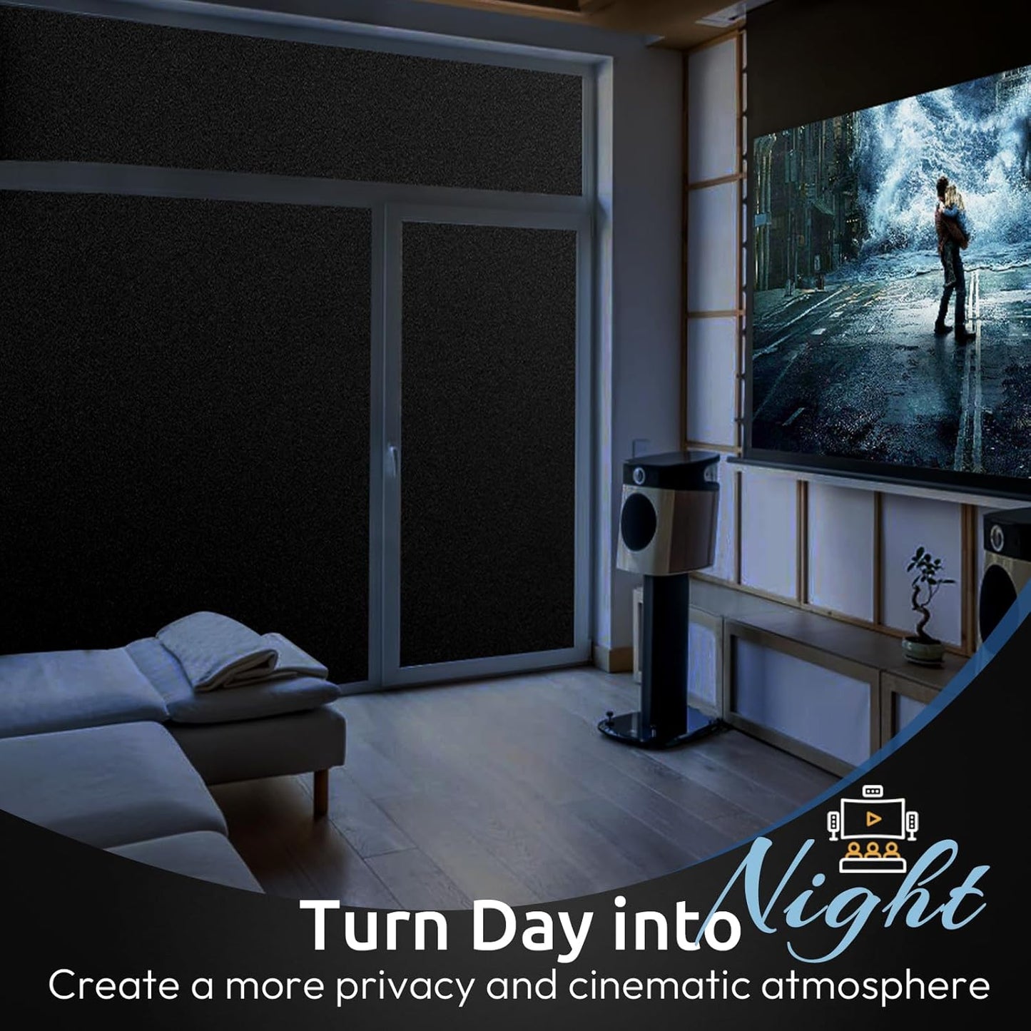 rabbitgoo Blackout Window Film, Sun Heat Blocking Privacy Cover for Glass, Removable Opaque Room Darkening Dark Black Out Window Covers Tint Shades for Home Day Sleep Light Blocker 35.4 x 118.1 Inches