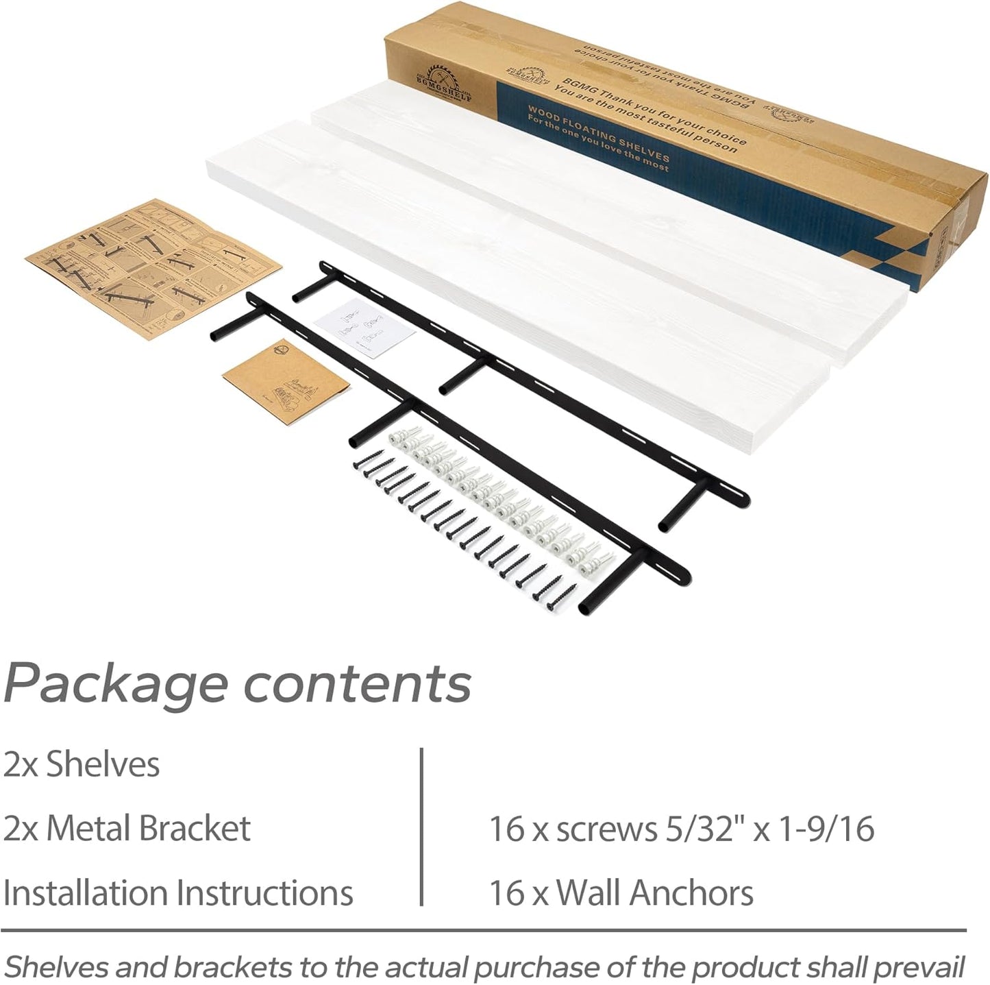 BGMG Floating Shelves for Wall 48 inch Long,Rustic Solid Wooden Deep Wall Shelves for Bathroom Living Room Bedroom Kitchen Farmhouse Set of 2-48x6.7x1.25 inch- White