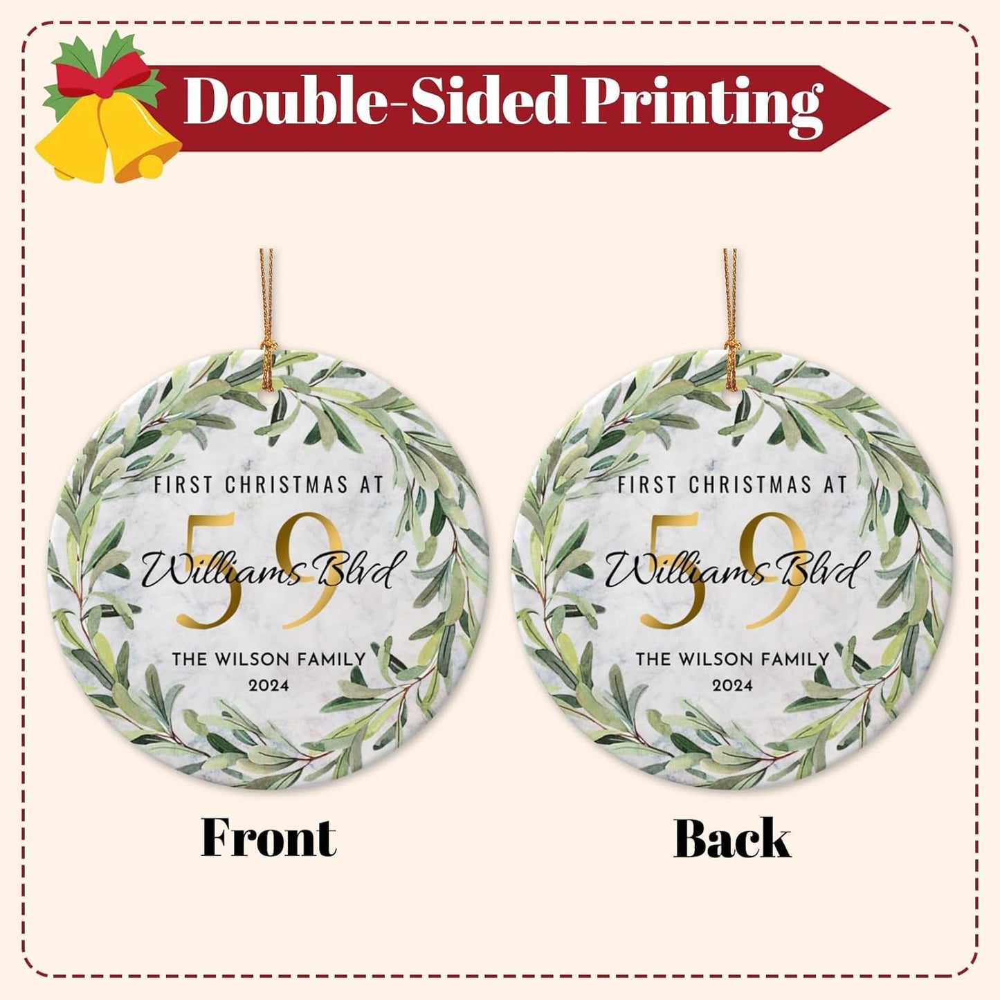 Personalized New Home Ornament 2025 w/Name & Address, Custom First Christmas in Our New Home Ornaments,Double-Sided Ceramic Customized New House Xmas Ornaments