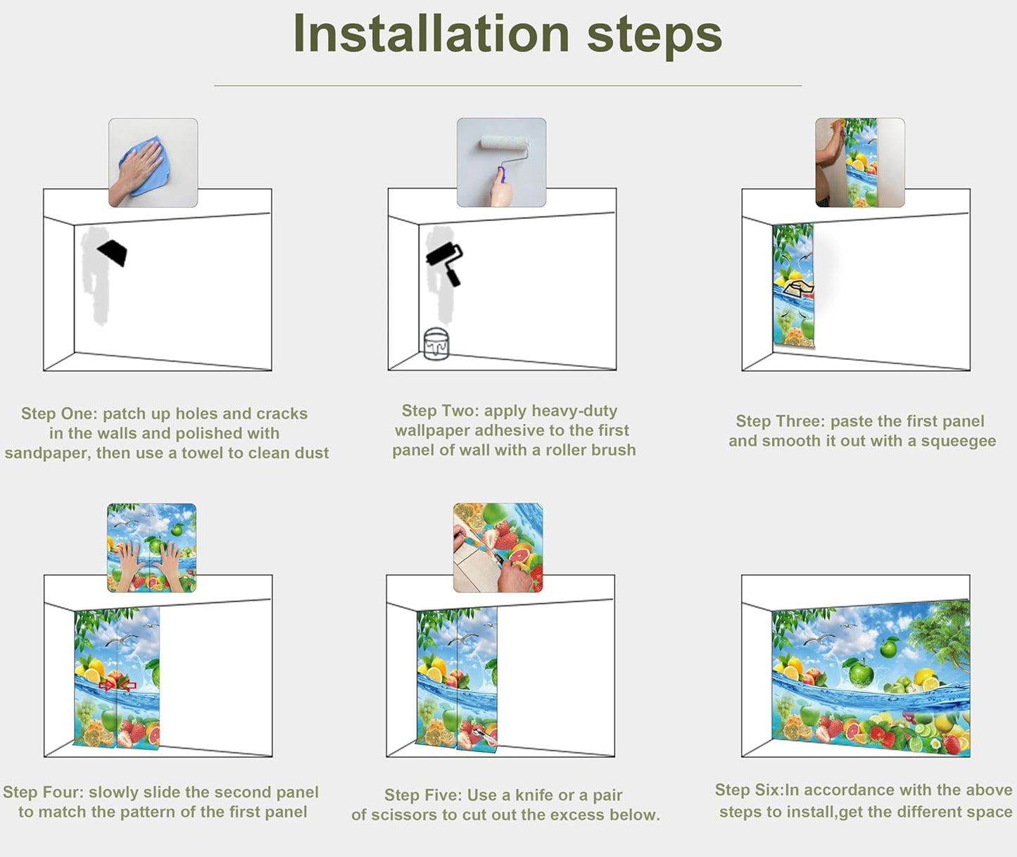 Fruit Wall Mural Wallpaper for Bedroom Living Room(Not Peel and Stick)