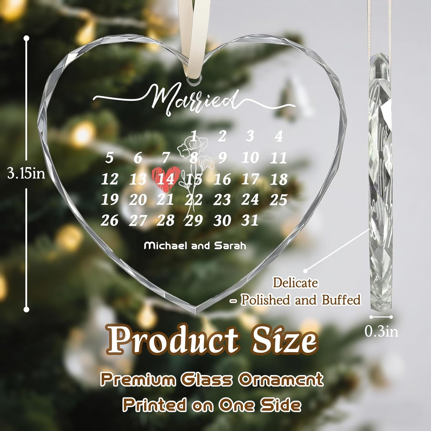 First Christmas Married Ornament 2025, Custom Wedding Crystal Glass Ornament with Photo, Name or Date, Personalized Wedding or Bridal Shower Gifts for Newlyweds