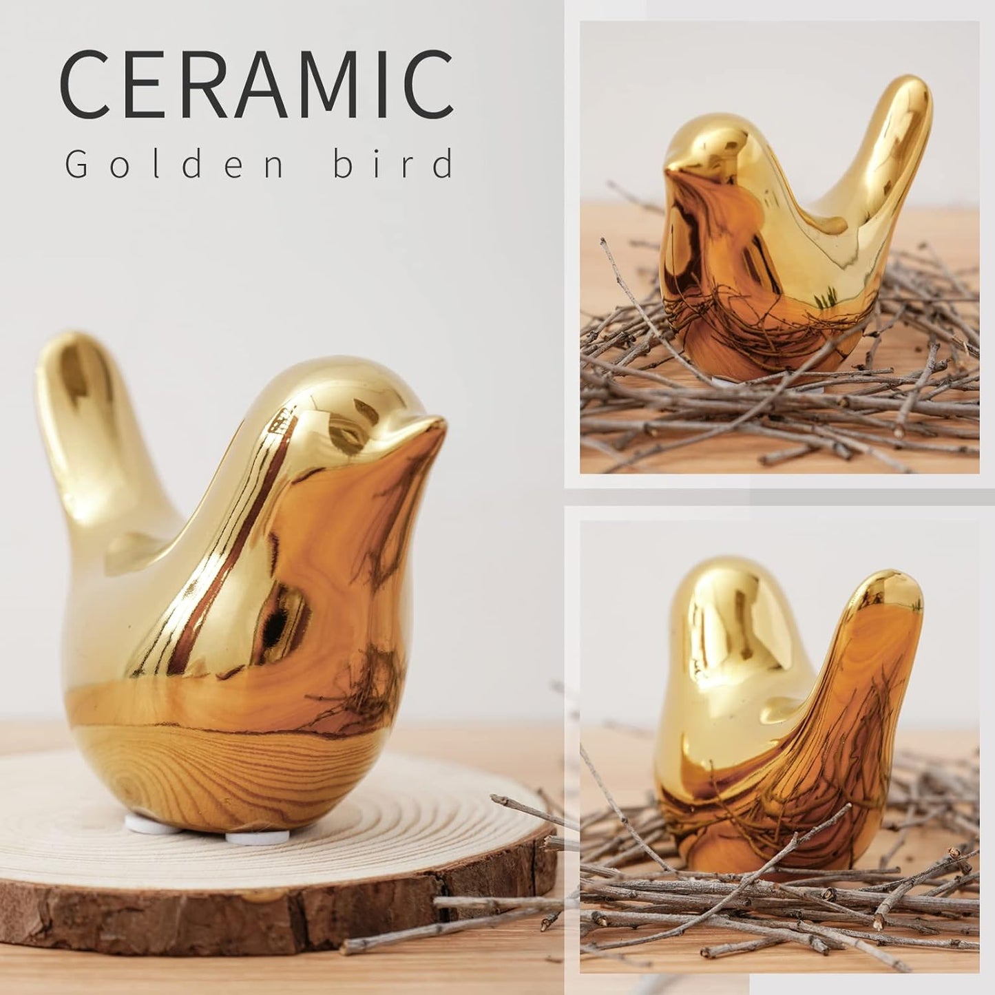 Notakia Gold Home Decor Small Birds Statues Modern Style Decorative Ornaments for Living Room, Bedroom, Office Desktop, Cabinets (2Pcs Gold Birds)