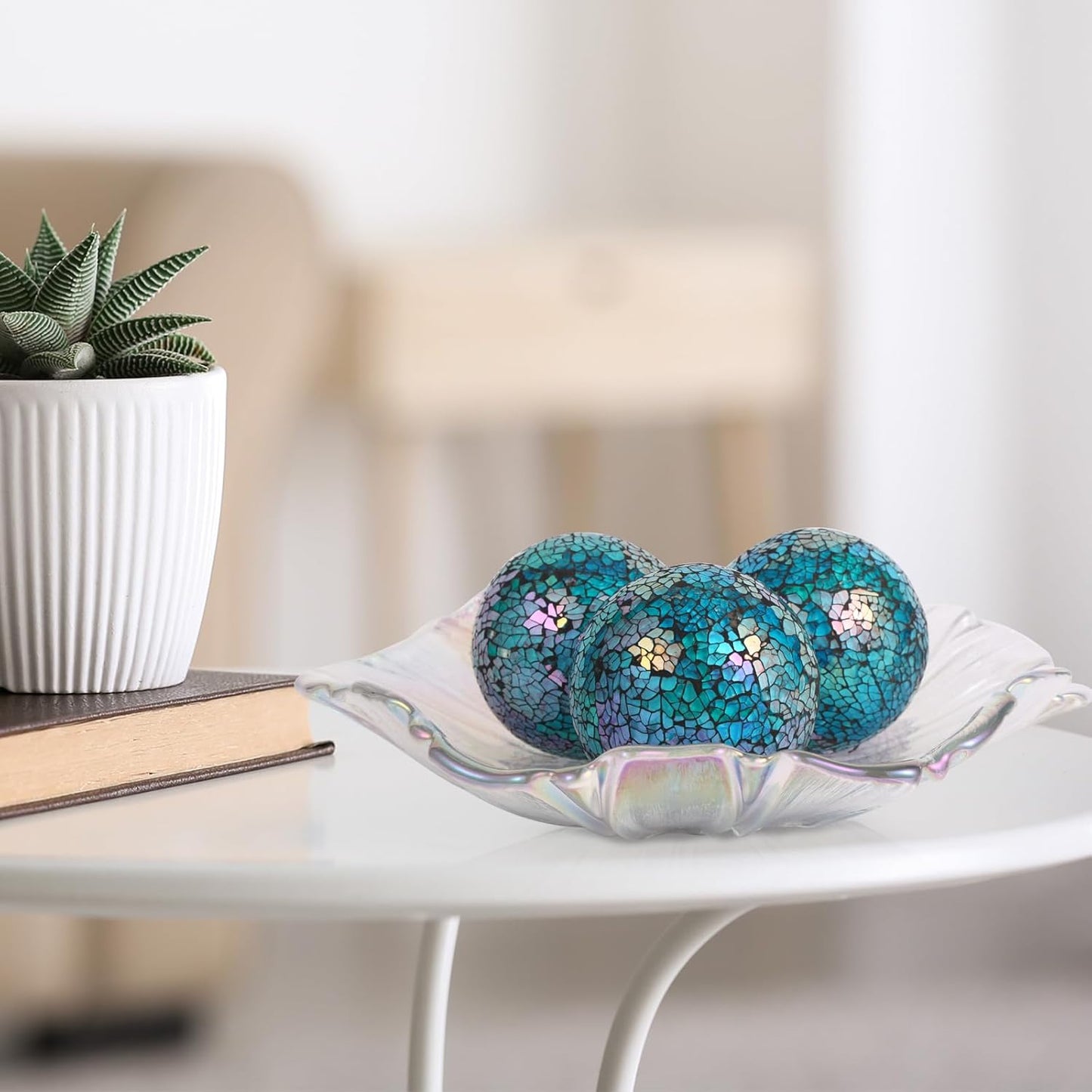 6pc Decorative Ball Set, 6cm/2.4in Mosaic Glass Orbs Centerpiece Balls for Decorating Tables & Wedding Parties (Dazzle Blue)