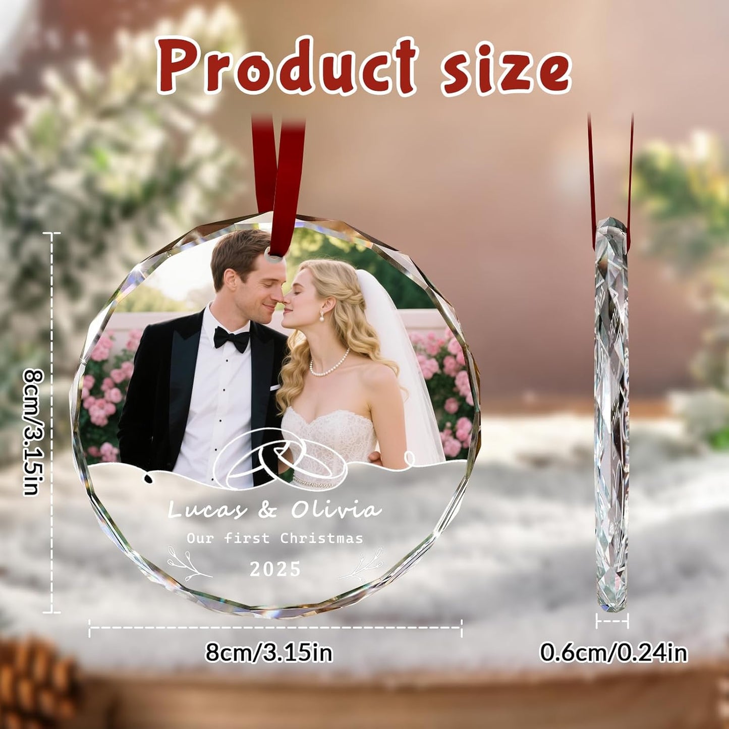 Custom Christmas Ornament Glass-Personalized Christmas Ornaments with Photo/Name/Date/Text,Wedding Christmas Birthday Baby Gifts (Color 3)