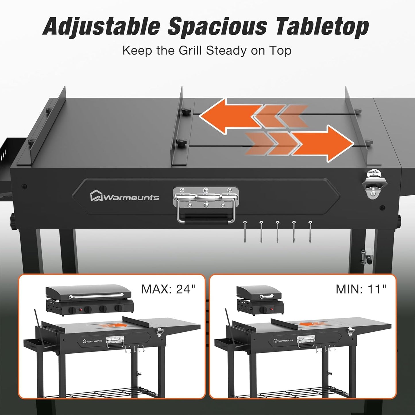 Grill Table for Outside, Portable Folding Grill Cart with Wheels and Adjustable Tabletop, 400 Lbs Weight Capacity, Movable Griddle Stand Fit 17'' or 22'' for Camping, BBQ, Cooking