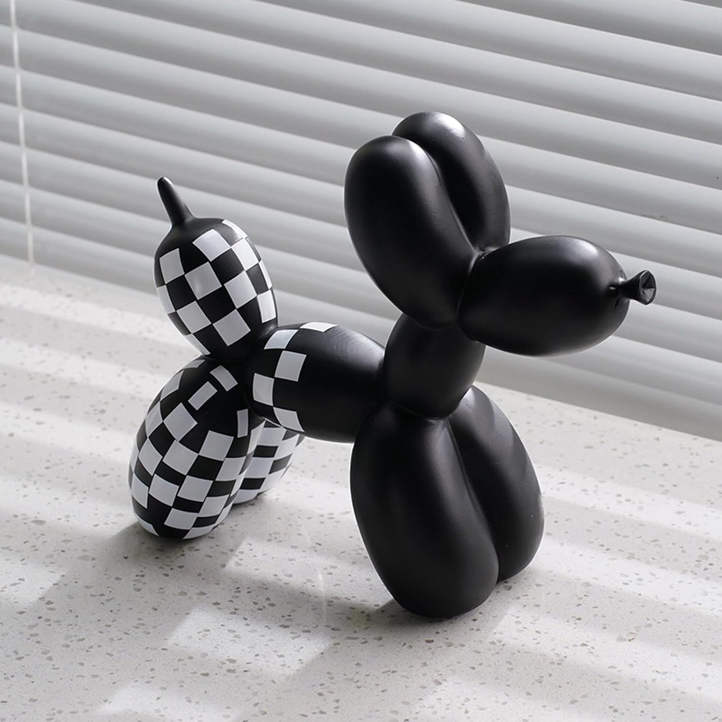 Vilead Resin Balloon Dog Statue with Checkered Pattern,Modern Home Decoration Trendy Animal Art Ornaments,Collection Figurine Bedroom Living Room Office Desktop Sculpture