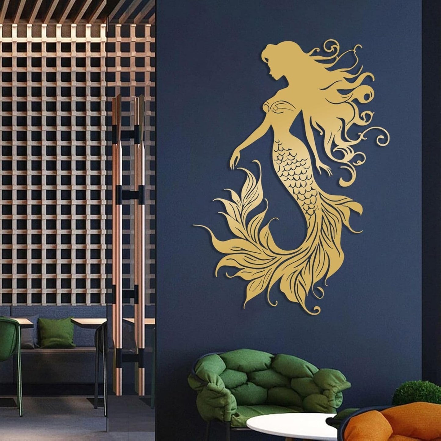 Veplsur Mermaid Metal Wall Art, Metal Mermaid Wall Decor, Marine Biology Wall Decor, Ocean Wall Art, Nautical Wall Hanging, Beach Hanging for Bathroom Bedroom (Black, 41"x29"|105x75cm)