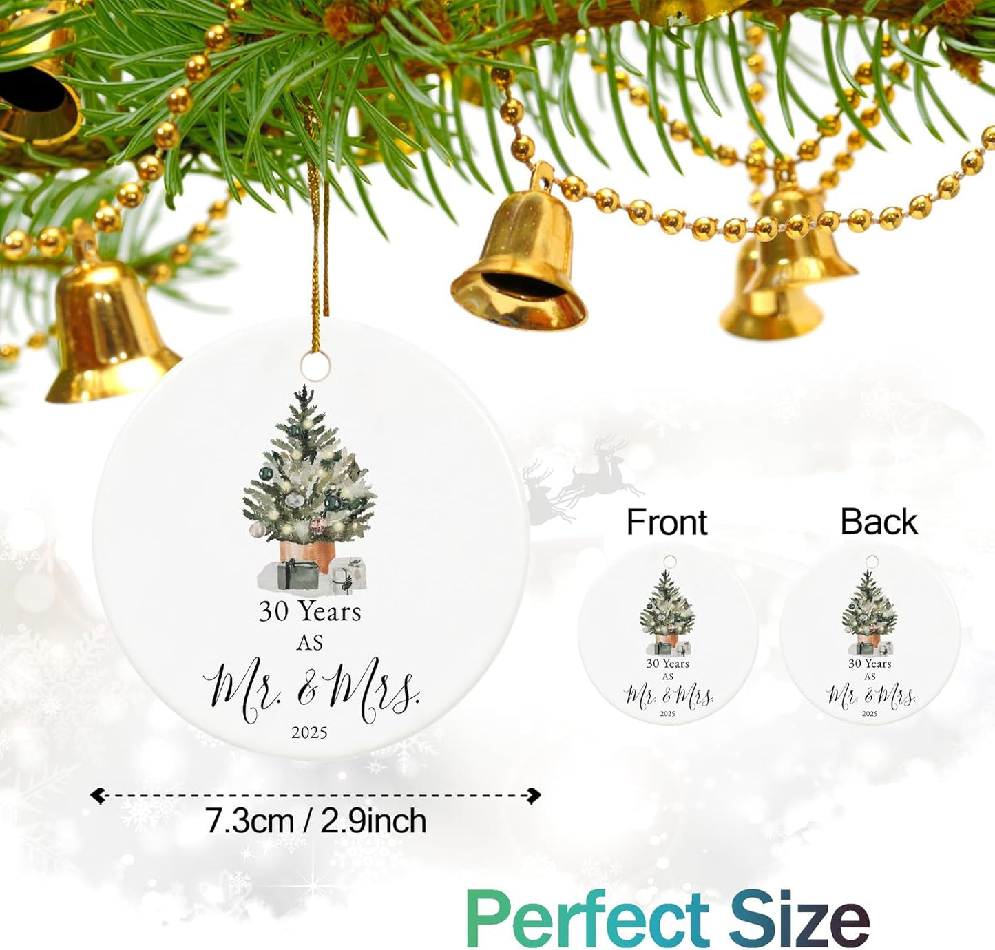 30th Anniversary Ornament Gifts for Couple,Parents, 30th Wedding Anniversary for 30 Year as Mr and Mrs Gifts, Ceramic Keepsake 30 Year Anniversary Christmas Ornaments with Ribbon and Box