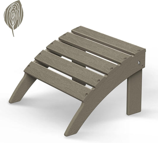 GREENVINES Adirondack-Ottoman | Wood Grain | HDPE Plastic | Outdoor Footrest | All Weather | Foot Rest | Foot Stool | Desert Brown | for Adirondack Chair