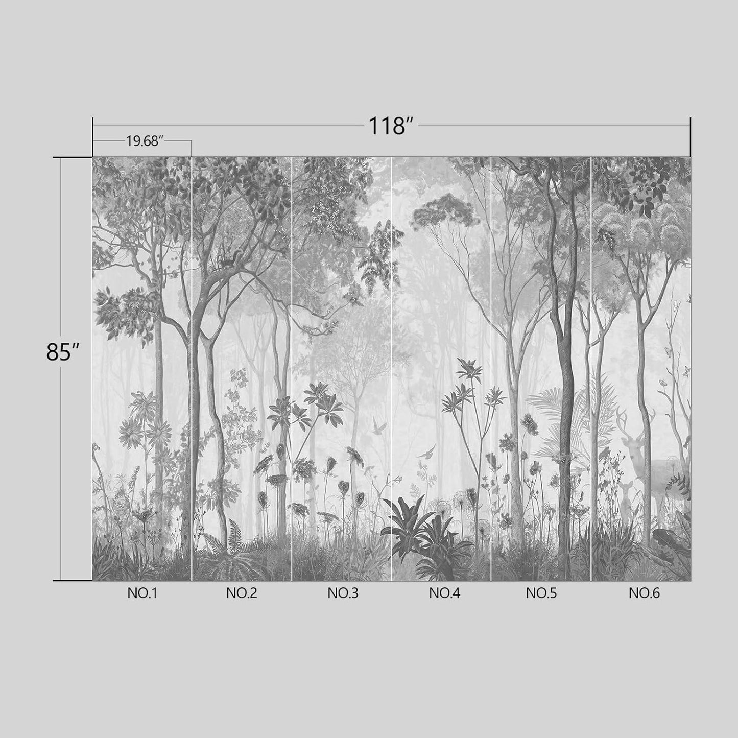 Grey Forest Wallpaper Woodland Peel and Stick Wall Mural for Bedroom Living Room - 85"x118"