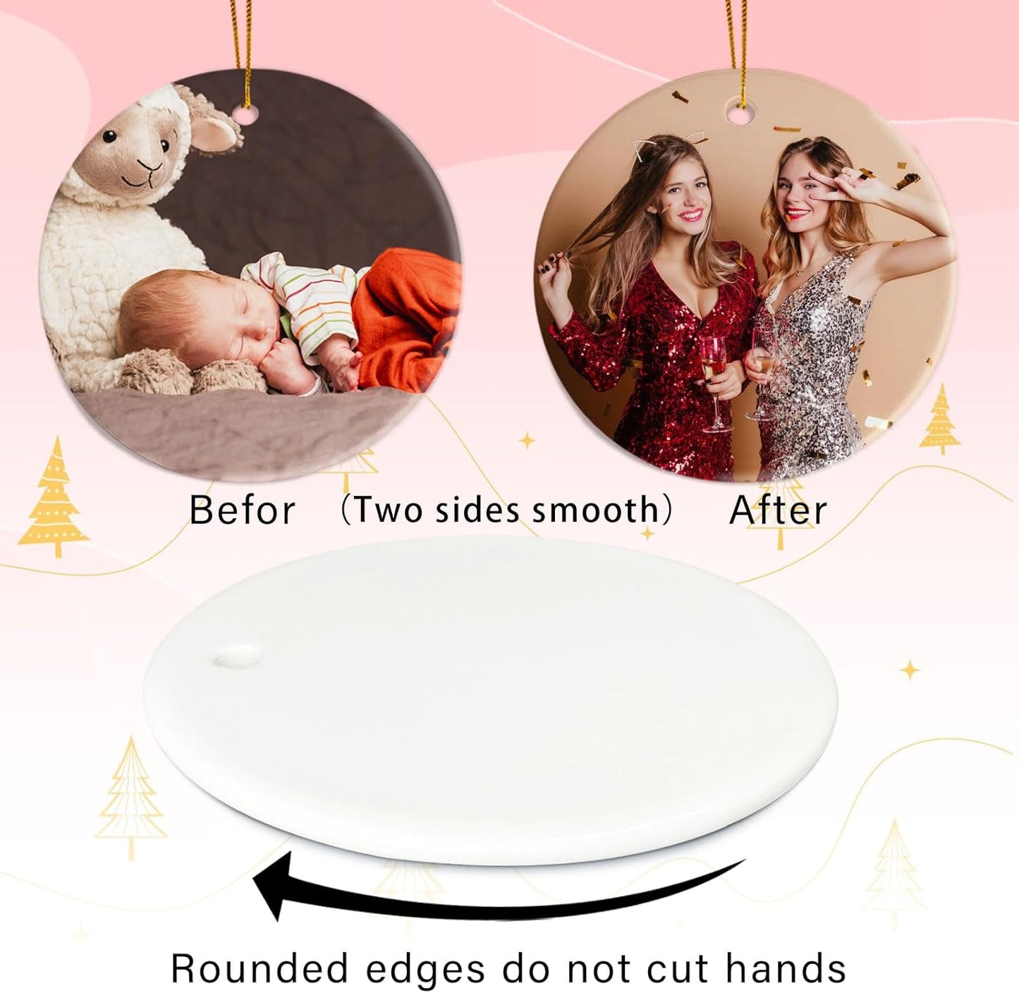 Sublimation Easter Ornament Blanks, Two Sided Sublimation Ceramic Ornaments, Sublimation Blanks Products Bulk, Personalized White Christmas Ornaments for Crafts, Gifts for Women