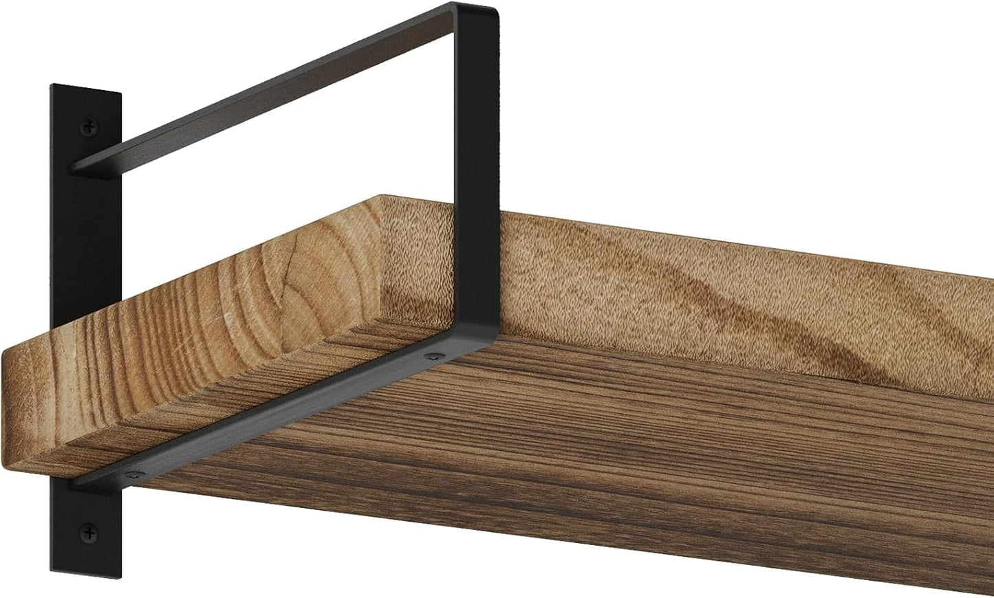 Wallniture Toledo 84 inch Floating Shelf with Heavy Duty Bookend Brackets, Wooden Shelves for Wall, 1pc, Burnt Finish