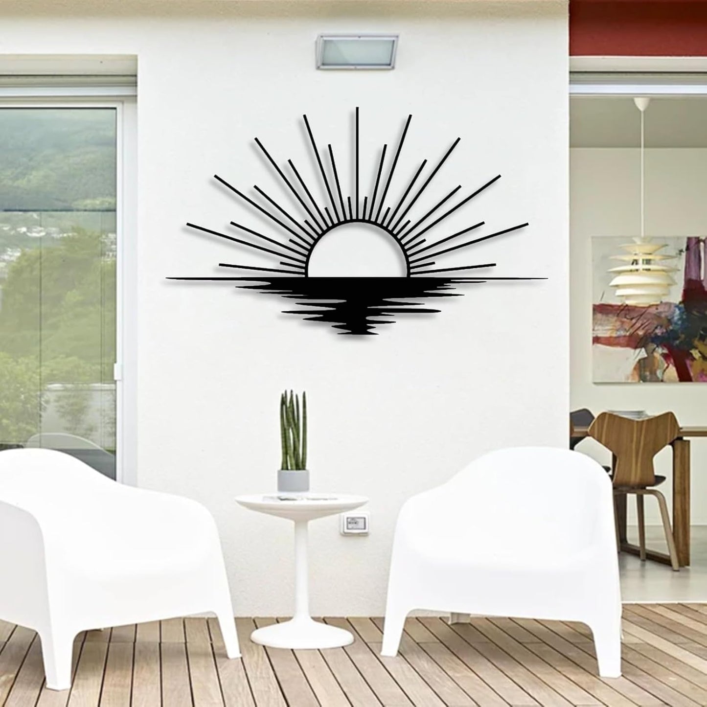 Sunrise Metal Wall Art, Metal Sun Wall Decor, Metal Sun Outdoor Decor, Large Metal Sun Wall Art, Sun Wall Art, Boho Sun Wall Art, Sunshine Metal Sign, Living Room Bedroom Wall Hangings (Silver, 39"x 23"| 100x59cm )