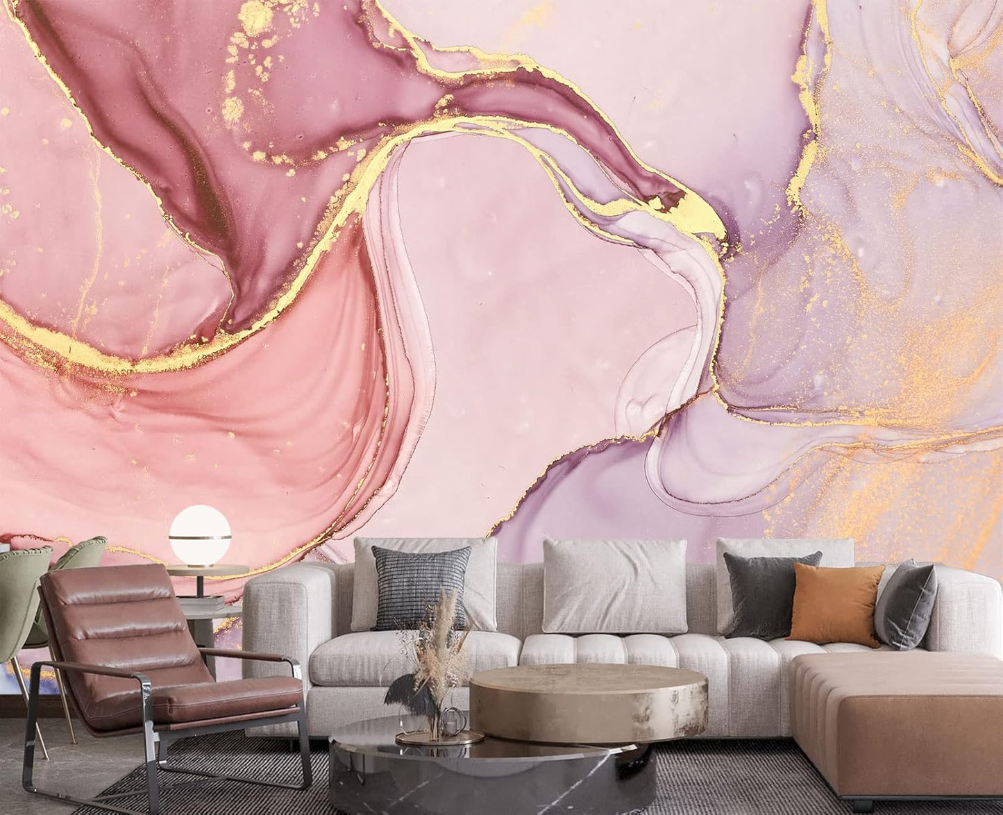 Gilding Marble Pink Wall Mural Wallpaper for Bedroom 137" x 100"