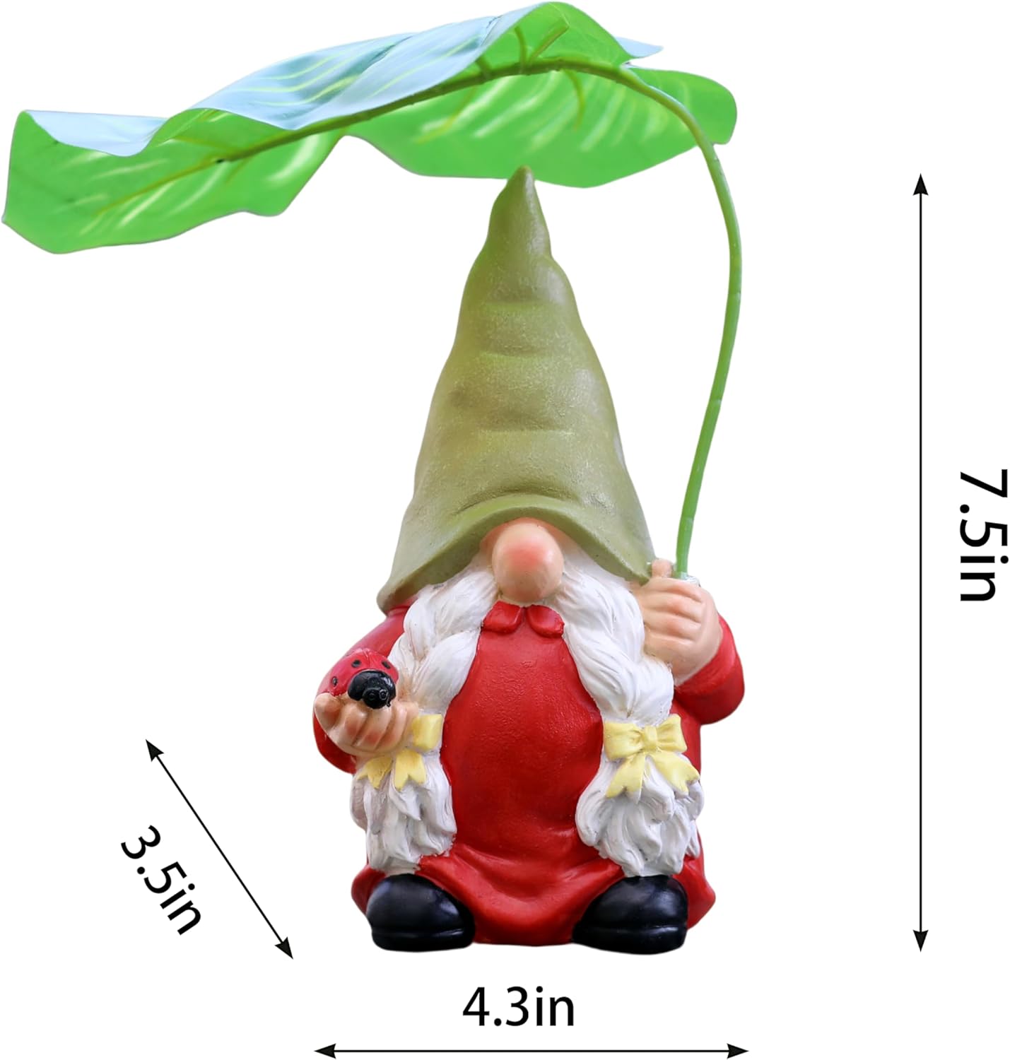 Garden Female Gnome Statue Decoration with Leaf Umbrella, 7.5” Figurine Ornament for Indoor Outdoor Home Patio Yard Lawn, for Gnome Lovers & Garden Enthusiasts，Mom，Women