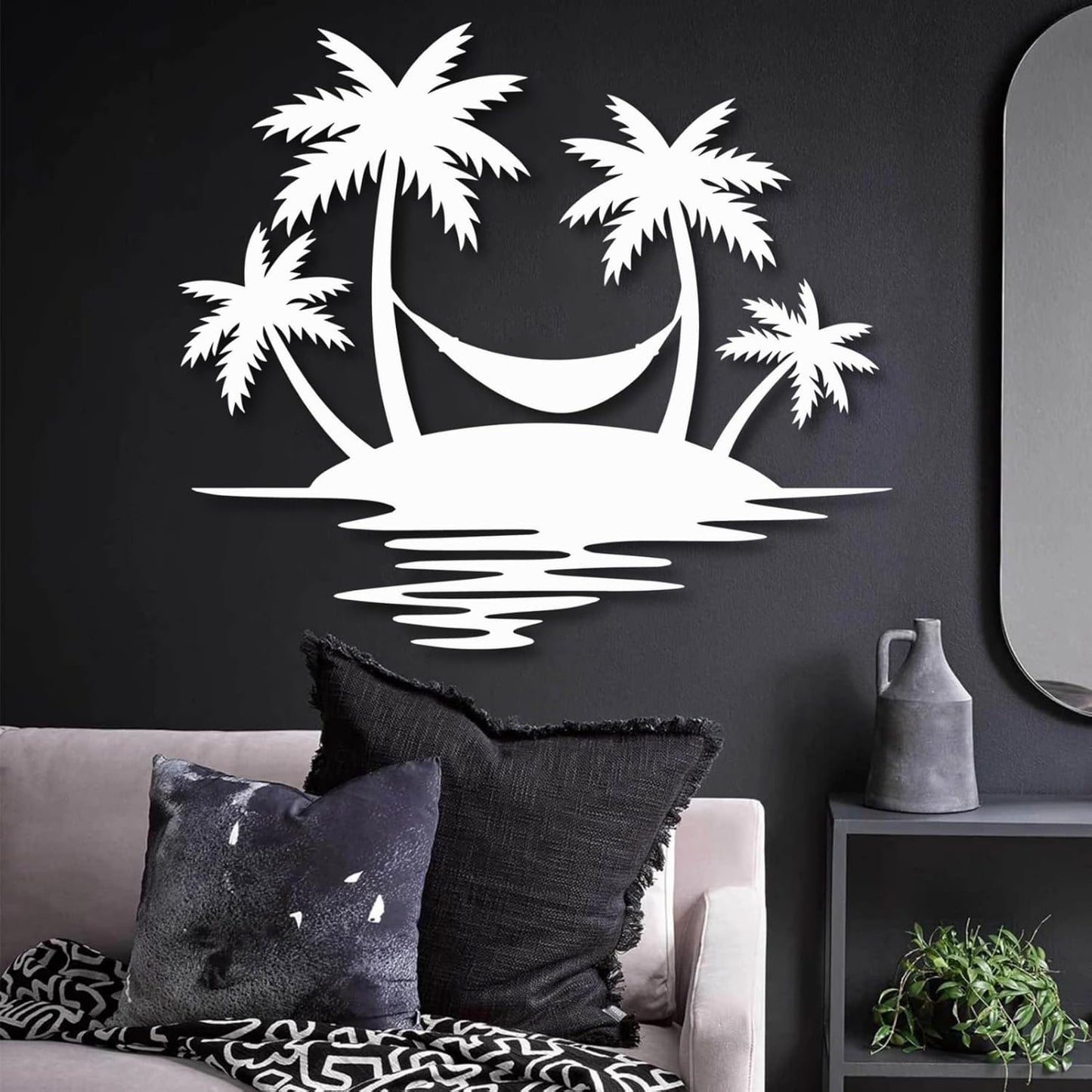 Palm Tree Metal Wall Decor,Palm Tree Outdoor Wall Art,Tropical Palm Tree Wall Decorations for Living Room,Outdoor Wall Decorations for House(24"×21",Black)