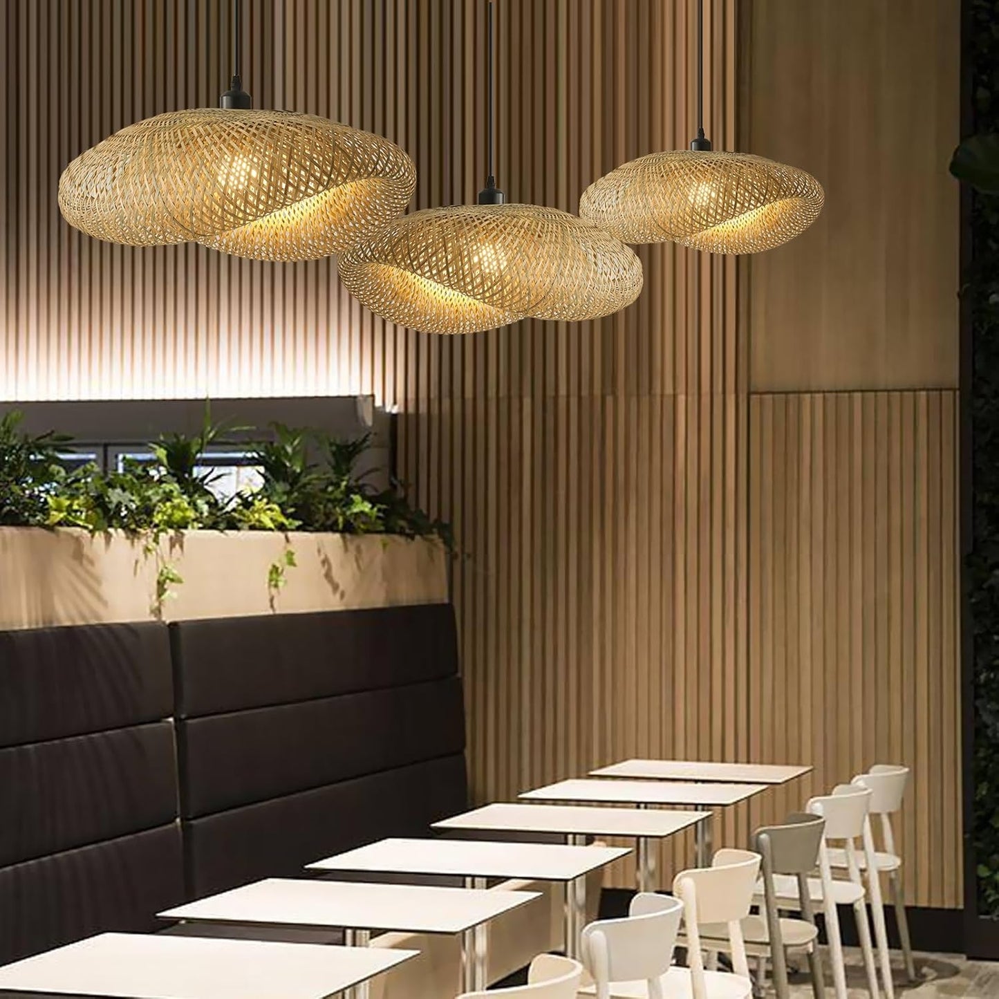 Hand Woven Bamboo Pendant Light,23.62 in Bamboo Rattan Ceiling Hanging Light Hand Woven Wicker Chandelier for Living Room Kitchen Dining Room Farmhouse