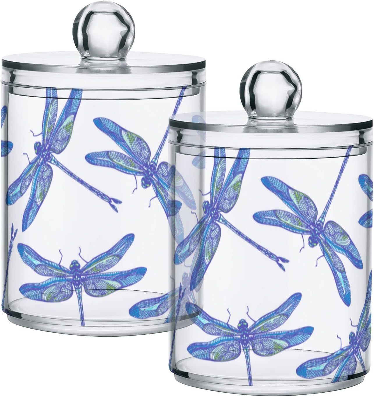 2 Pack Qtip Holder Organizer Dispenser Dragonflies Bathroom Storage Canister Cotton Ball Holder Container for Cotton Swabs/Pads/Floss
