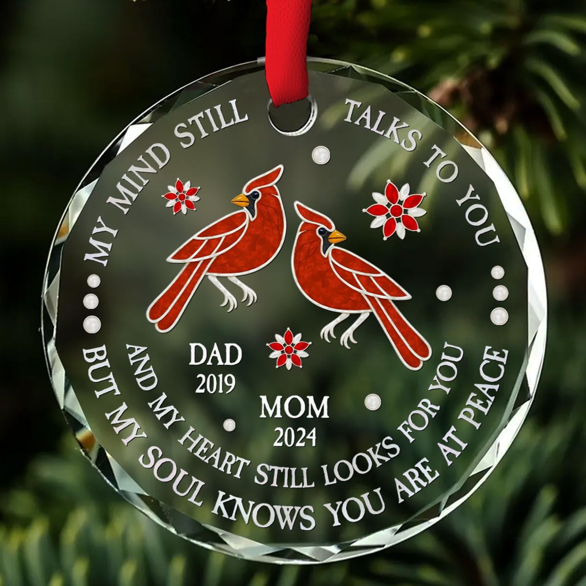 Personalized Memorial Christmas Ornament - My Mind Still Talks to You, Custom Name Remembrance Glass Ornament for Loss of Loved Ones, Sympathy Gifts for Deceased